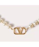 Akoya Freshwater Pearl Madewell Necklace V Logo Letter Paris Designer Am... - £15.71 GBP