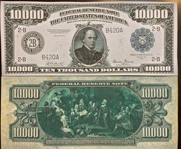Reproduction Copy 1918 $10,000 Federal Reserve Note Currency US See Desc... - £3.13 GBP