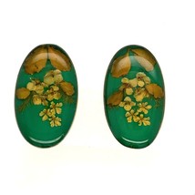 Vintage Signed Sterling Silver Mexico Oval Dried Pressed Flower Resin Earrings - £38.68 GBP