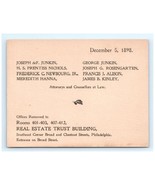 1898 Business Card Attorneys Joseph def Junkin, Rosengarten, Alison, Kinley - $593.05 MXN