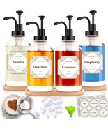 Glass Coffee Syrup Dispenser With Pump Set Of 4 - Black Coffee, Bottles ... - $41.96