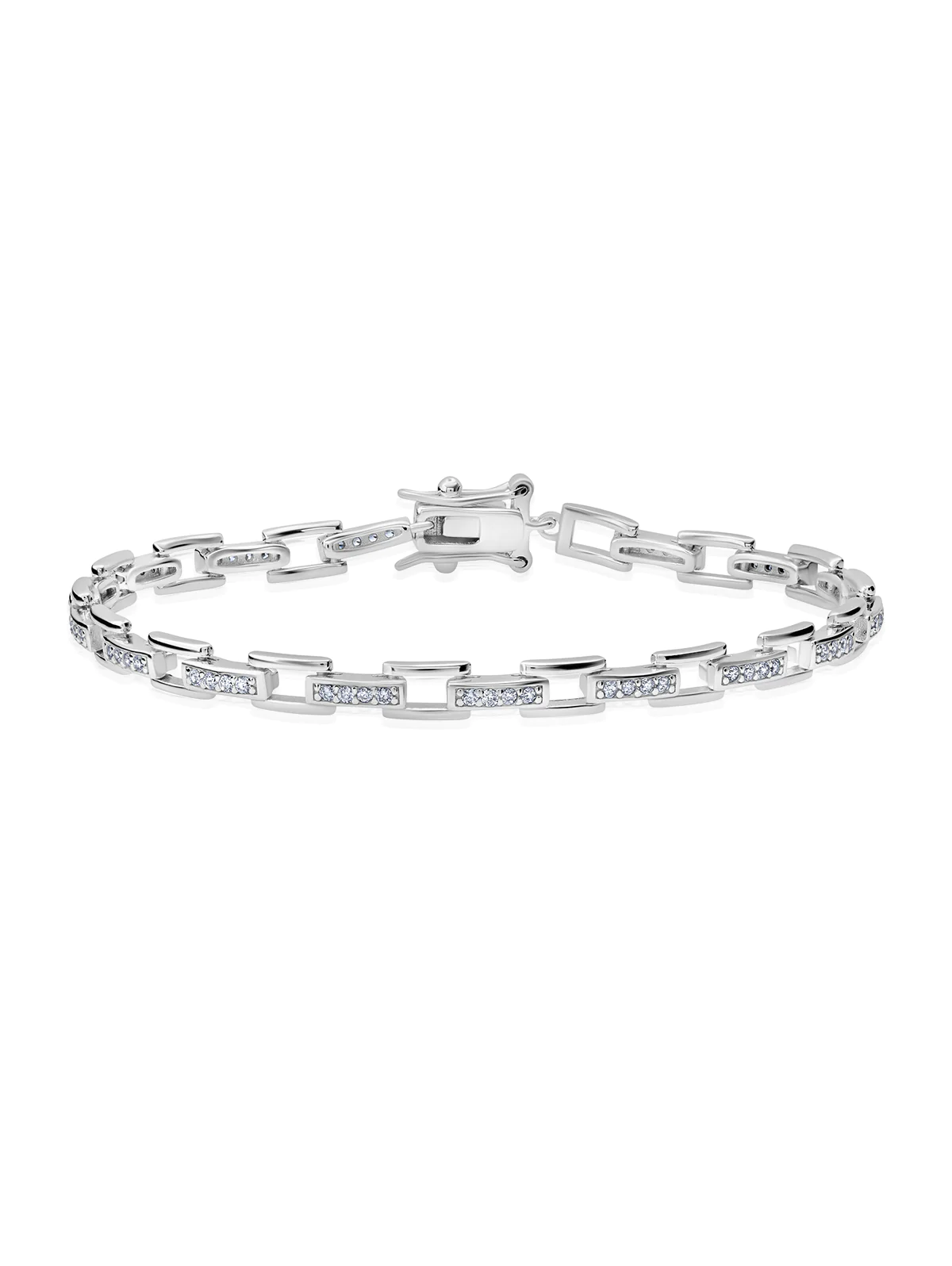 Primary image for Authentic Crislu Pave Rectangle Link Bracelet in Platinum