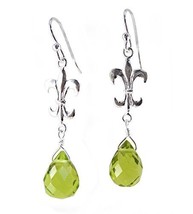 Sterling Silver &quot;Fleur-de-lis&quot; Olive Crystal Drop Earrings - £16.22 GBP