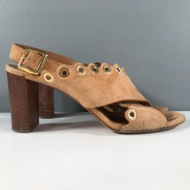 Chloe Mules Womens 39 8 Brown Suede Gold Rivets Strappy Ankle Strap Bloc... - $55.74