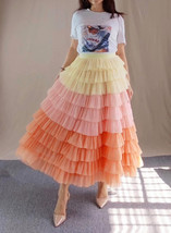 Pink-yellow Layered Tulle Maxi Skirt Women Plus Size Long Tulle Skirt image 4