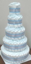 Baby Blue and Grey Chevron Elephant Themed Baby Shower 5 Tier Diaper Cake - £118.03 GBP