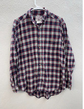 Mens Wrangler Flannel Shirt Large Rugged Wear Red Plaid Long Sleeve Butt... - $9.47