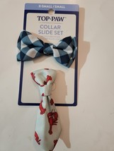 Top Paw Fashionable Dog Collar Slide 2PK Lobster &amp; Check Plaid BowTie Size XS/SM - £6.69 GBP