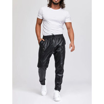 Men&#39;s Genuine Leather Black Soft Lambskin Sweat Pants Handmade Joggers trousers - £84.30 GBP+