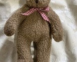 6” RARE Oatmeal Brown Teddy Bear Mini Bear Red Gingham Bow Ribbon Sewn E... - £10.21 GBP