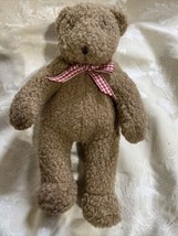 6” RARE Oatmeal Brown Teddy Bear Mini Bear Red Gingham Bow Ribbon Sewn E... - £10.06 GBP