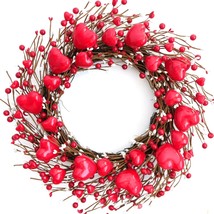 18 Inch Heart-Shaped Berries Valentines Day Front Door Wreath, Red Heart... - £41.10 GBP