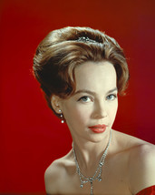 Leslie Caron regal portrait jeweled hair up red background 16x20 Canvas - $69.99