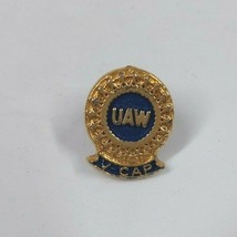 Vintage UAW V CAP Blue &amp; Gold Tone Hat Lapel-Pin - $5.45