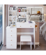 Vanity Table Set w/ LED Mirror &amp; Outlets - $298.14 CAD