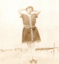 Beautiful Young Woman Modest Swimwear Beach Antique Vintage Photograph - $15.95