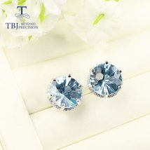 Round 10natural sky blue Topaz earring 7ct  football cut brazil gemstone jewelry - £72.04 GBP