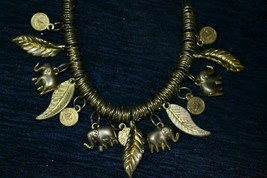 VINTAGE ELEPHANTS, COINS AND LEAVES NECKLACE - £15.74 GBP