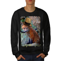 Wellcoda Fox Hat Cool Animal Mens Sweatshirt, Flame Casual Pullover Jumper - £23.86 GBP+