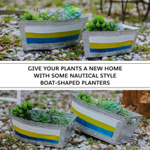 Set of 2 Galvanized Metal Boat Planter Flower Tub Indoor Outdoor Plant Pot - £23.45 GBP