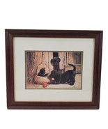 Jim Lamb &quot;Nosy Neighbors&quot; Lithograph Puppy Dogs Cat Print Framed Matted ... - $48.49
