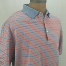 Peter Millar Polo Shirt XL Mens Red Blue Striped 100% Cotton Golf Casual - $26.72