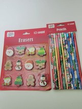 Lot Of 2 Christmas House Erasers And Pencils New NIP Holidays Santa  - £11.55 GBP
