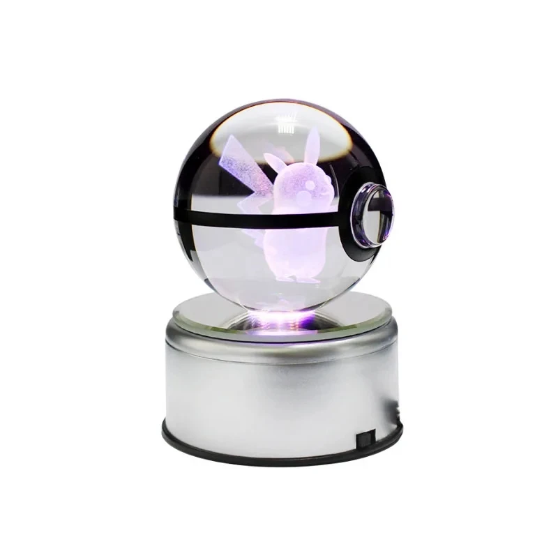 Hu crystal ball pokeball anime figures engraving crystal model with led light base kids thumb200