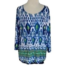 Chicos ladies pullover tunic vibrant blue ruched hem quarter sleeve top Large - £22.63 GBP