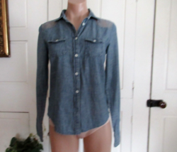 American Eagle shirt top  button up Jr Small blue chambray lace long sleeves - £9.95 GBP