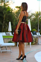 A-line Pleated Taffeta Skirt Ruffle Plus Size Pleated Skirt -Emerald Green, Red image 10
