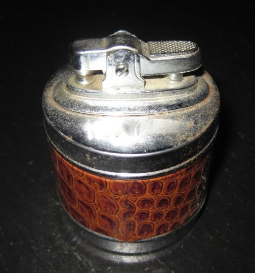 Vintage Metal ART DECO Faux ALLIGATOR Skin Table Top Petrol Lighter - $14.99