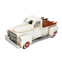 Pick Up Truck Figurine Retro Design White Metal 11" L Vintage Look Table Shelf