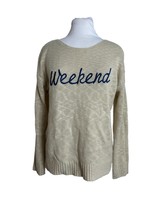 Hem &amp; Thread Womens Sweater Size Small Weekend Cream Blue Embroidery Pullover - £19.78 GBP