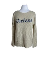 Hem &amp; Thread Womens Sweater Size Small Weekend Cream Blue Embroidery Pul... - £19.46 GBP