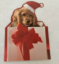 Vintage unused puppy in gift box Christmas greeting cards candy cane env... - $19.75