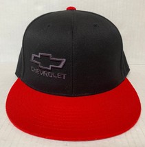 Chevrolet Fitted Hat 210 7 1/4 - 7 5/8  Red Black Chevy Bow Tie Logo 946A - £14.41 GBP