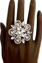 1.5/8" Clear Crystals Rhinestones Adjustable Big Cluster Cocktail Party Ring - $17.10