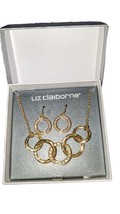 Liz Claiborne necklace and earrings. New With Gold tone circles with rhinestones - $16.69