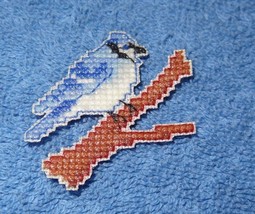 Blue Jay Bird Magnet. Decoration Finished Cross Stitch Handmade New - £9.60 GBP