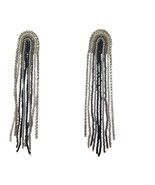 Beaded Black &amp; Silver Dangle Earrings With Long Fringe Design - $21.38 CAD