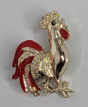 Vintage Pin Brooch Red Rooster Chicken Cock Enamel Silver Tone Signed Ge... - £8.60 GBP