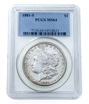 1881-S $1 Silver Morgan Dollar Graded by PCGS as MS-64! Great Morgan! - £118.72 GBP
