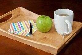 Bamboo Serving Tray with Handles Curve Serving Platter Wooden Breakfast Tray - £13.87 GBP