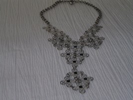 Vintage SIlvertone Chain with Lacy Flowers Link &amp; Long Drop Necklace - 17 inches - £10.92 GBP