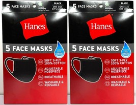 10 Pack Hanes Face Masks - Black Cotton Reusable Cover Face mask Cloth Facemask - £7.11 GBP