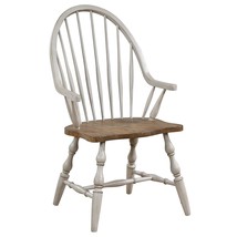 Sunset Trading Windsor Dining Arm Chair, Distressed Light Gray and Medium Walnut - $712.99