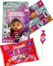 Gabby&#39;s Dollhouse 32 Valentine Cards and Stickers with Charms Lollipops - £14.38 GBP