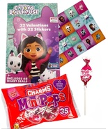 Gabby&#39;s Dollhouse 32 Valentine Cards and Stickers with Charms Lollipops - £14.37 GBP