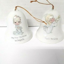 2 Enesco Precious Moments 1985 Christmas Porcelain Bell Ornaments - £10.34 GBP